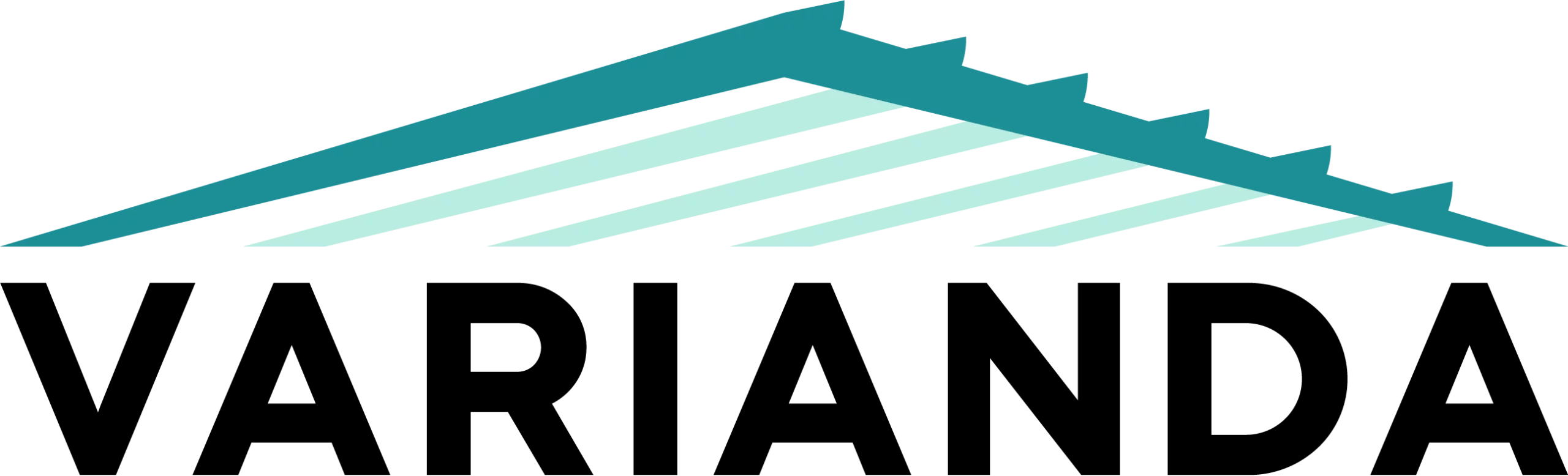 Stilisiertes Logo mit diagonalen türkis-hellblauen Streifen auf schwarzem Hintergrund, modern und dynamisch.