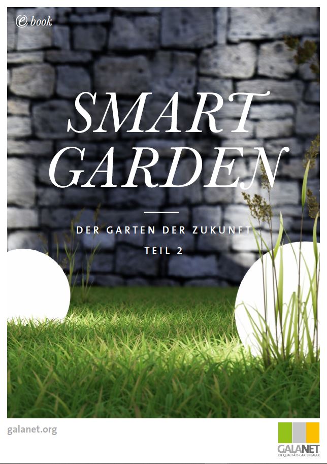 E-Book-Cover: "SMART GARDEN - Der Garten der Zukunft Teil 2" mit leuchtenden Kugeln auf Gras.