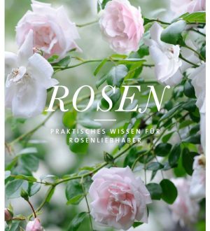Cover eines E-Books mit zarten rosafarbenen Rosenblüten und grünen Blättern, Titel: "ROSEN".